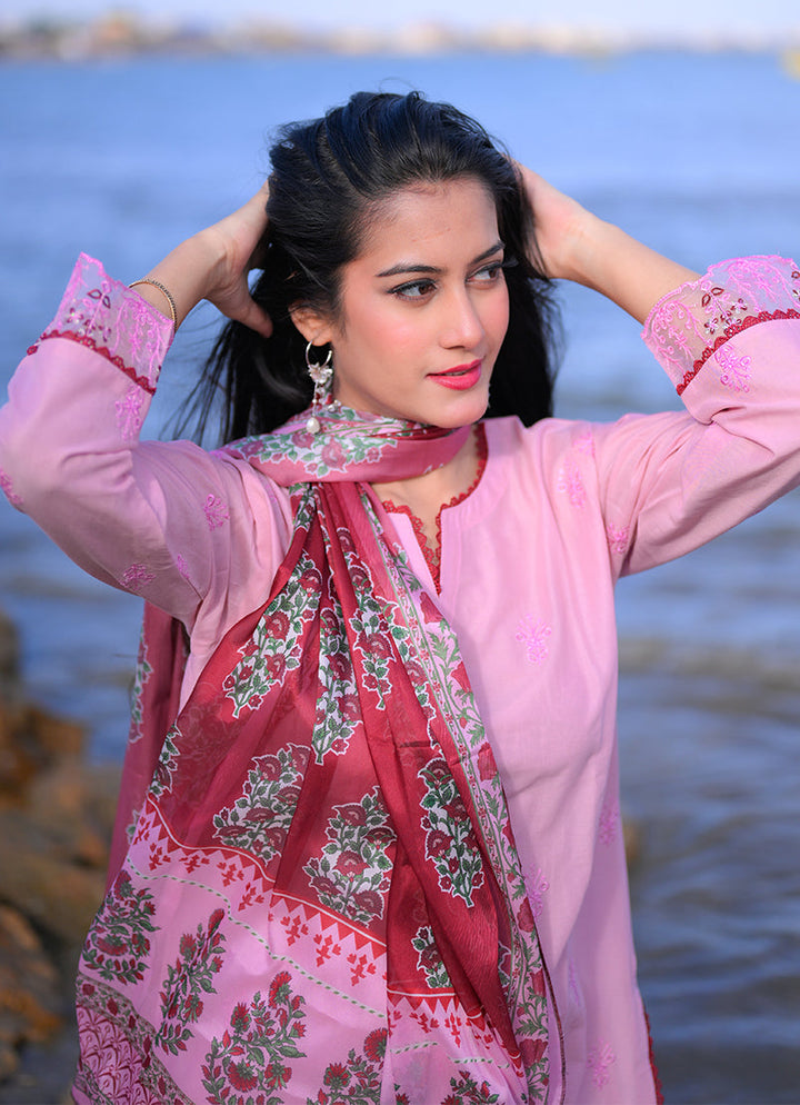 Noorkari by Ishq e Rang RTW Embroidered Cambric 3 Piece Suit Soft Pink Casual Collection