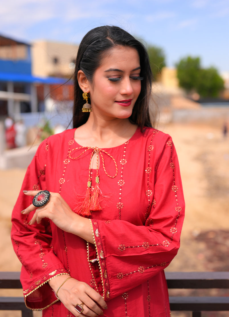 Noorkari by Ishq e Rang RTW Embroidered Lawn 3 Piece Suit Rich Maroon Casual Collection