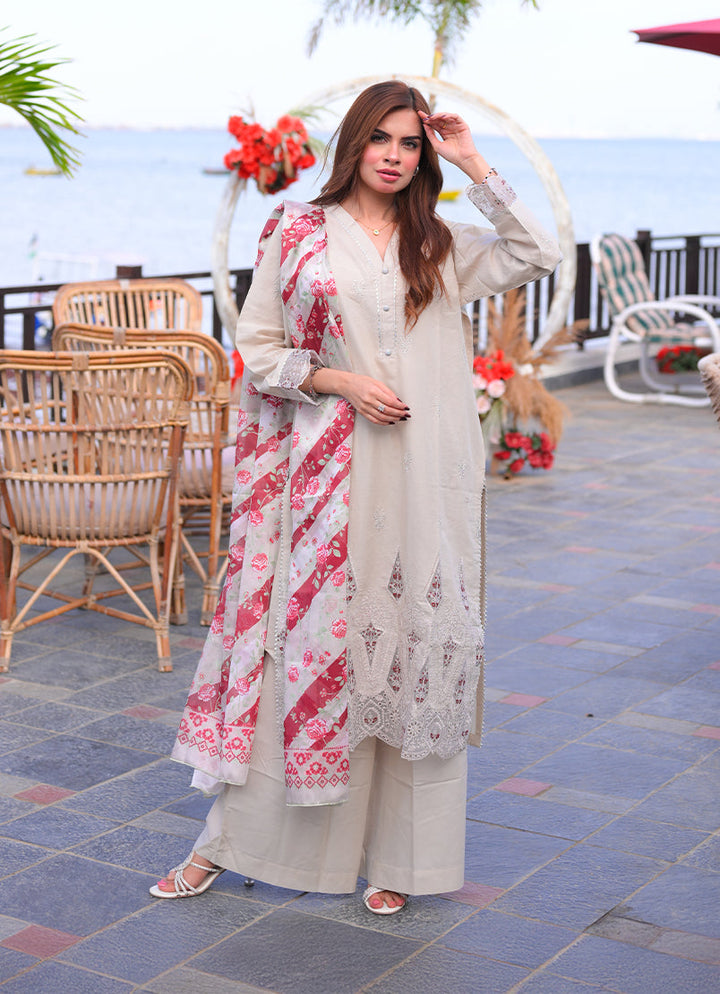 Noorkari by Ishq e Rang RTW Embroidered Lawn 3 Piece Suit Subtle Beige Casual Collection