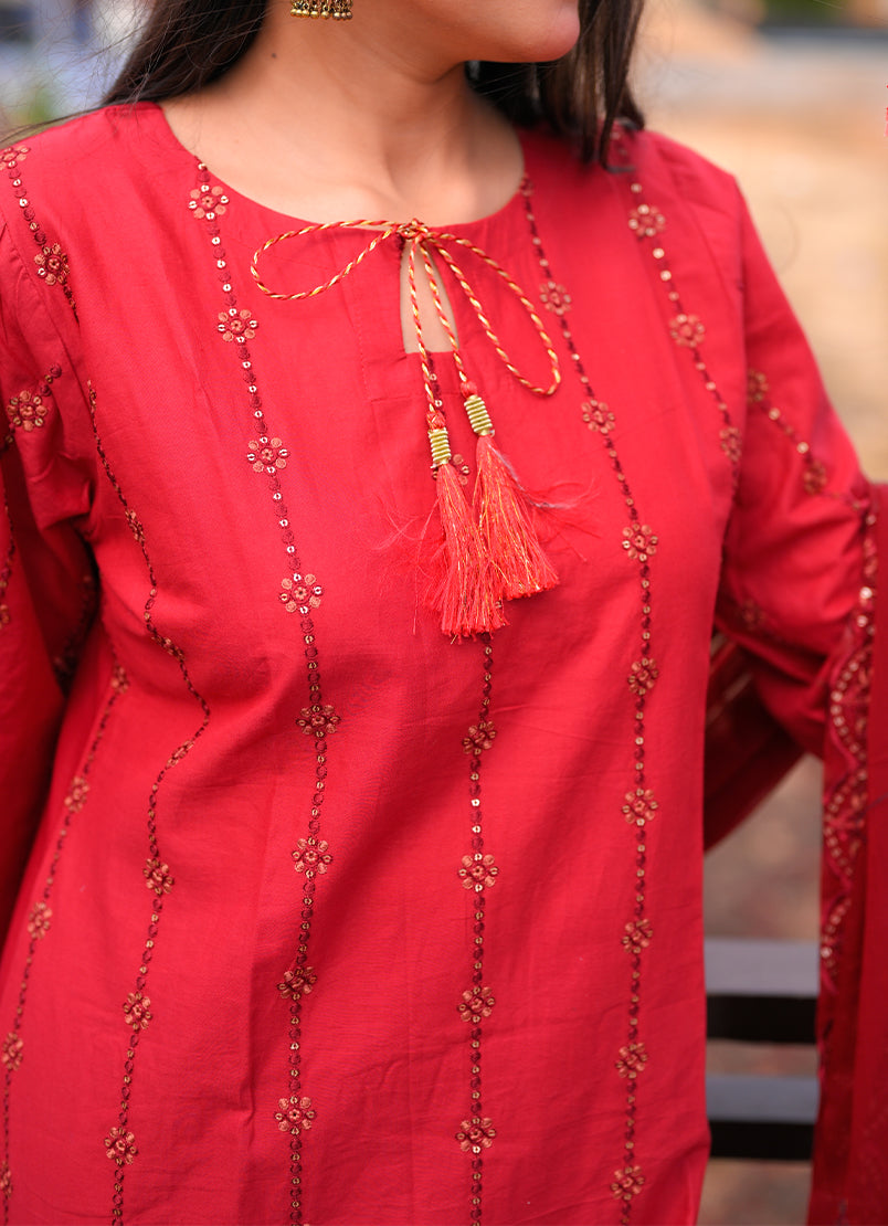 Noorkari by Ishq e Rang RTW Embroidered Lawn 3 Piece Suit Rich Maroon Casual Collection