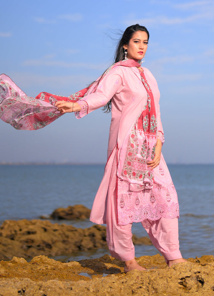 Noorkari by Ishq e Rang RTW Embroidered Cambric 3 Piece Suit Soft Pink Casual Collection