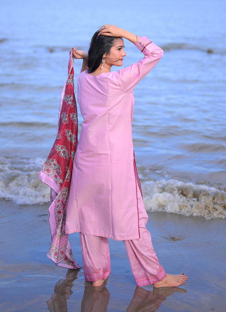 Noorkari by Ishq e Rang RTW Embroidered Cambric 3 Piece Suit Soft Pink Casual Collection