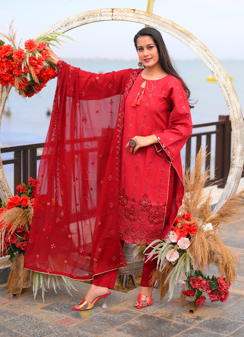 Noorkari by Ishq e Rang RTW Embroidered Lawn 3 Piece Suit Rich Maroon Casual Collection