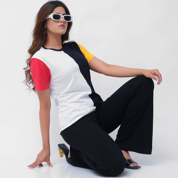 Dhaga Women Western Printed T- Shirt jersy Black and White DH100099 - Summer Collection