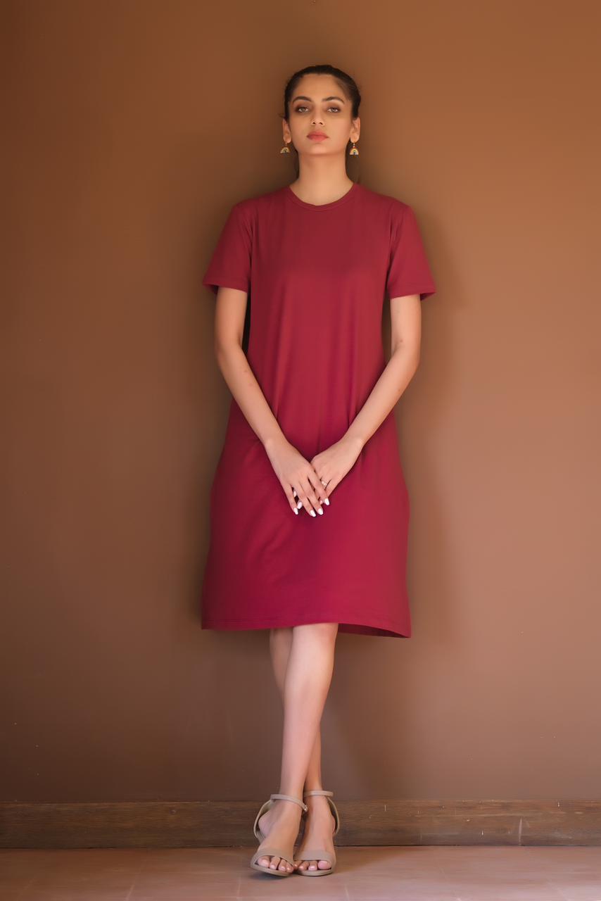 Dhaga Women Western Solids T- Shirt jersy Maroon DHLT08 - Summer Collection