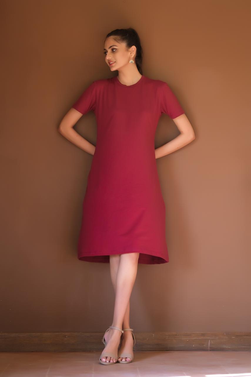 Dhaga Women Western Solids T- Shirt jersy Maroon DHLT08 - Summer Collection