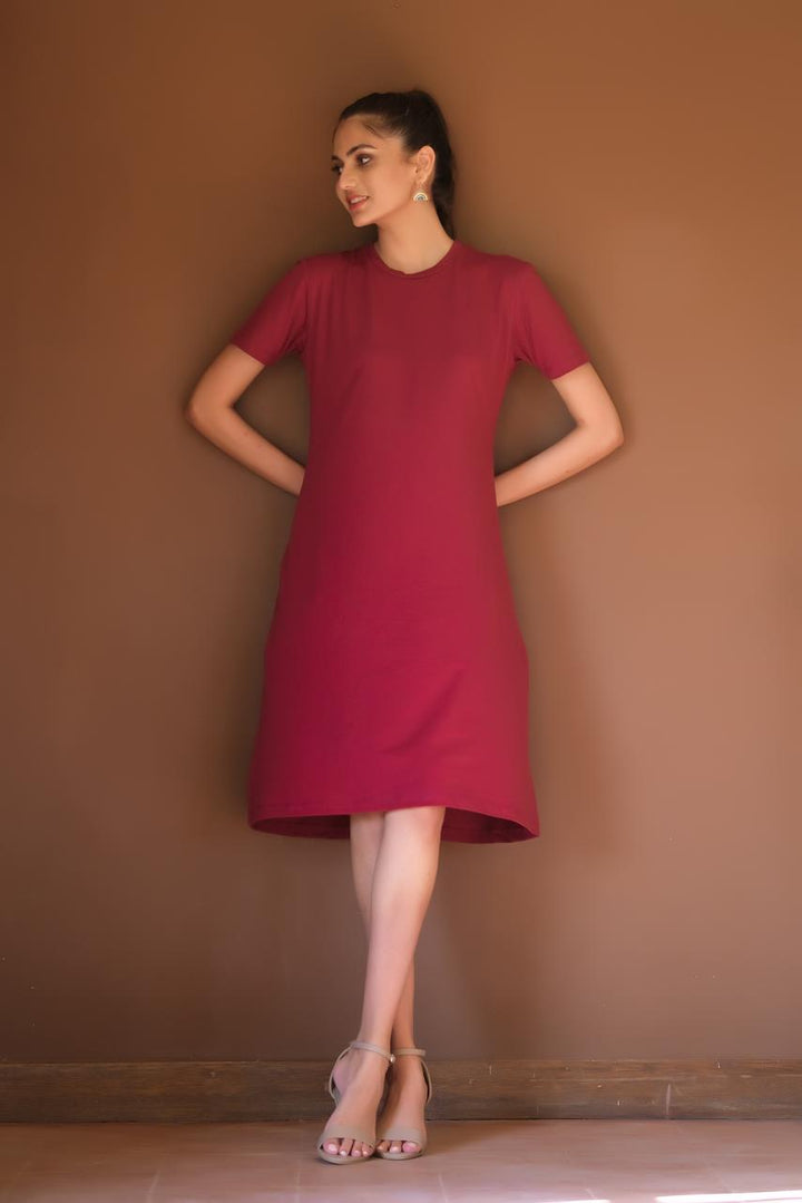 Dhaga Women Western Solids T- Shirt jersy Maroon DHLT08 - Summer Collection