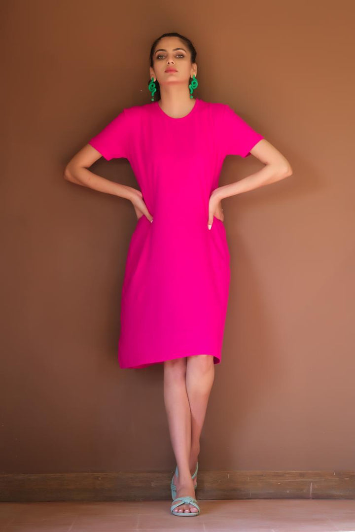 Dhaga Women Western Solids T- Shirt jersy Hot Pink DHLT08 - Summer Collection