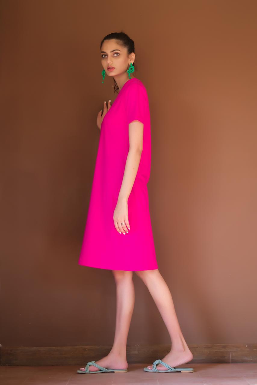 Dhaga Women Western Solids T- Shirt jersy Hot Pink DHLT08 - Summer Collection