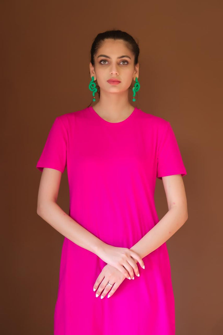 Dhaga Women Western Solids T- Shirt jersy Hot Pink DHLT08 - Summer Collection