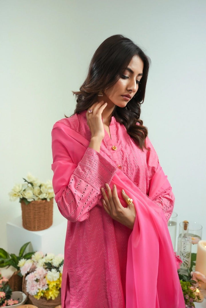 Dhaga Women Pret Embroidered 3 Piece Chikankari Whisper - Summer Collection