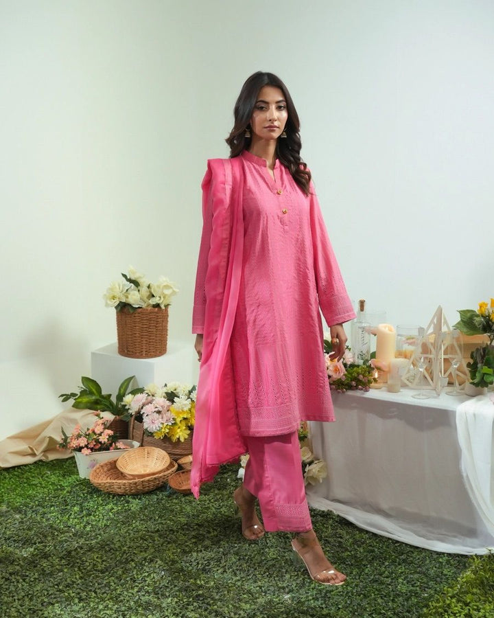 Dhaga Women Pret Embroidered 3 Piece Chikankari Whisper - Summer Collection