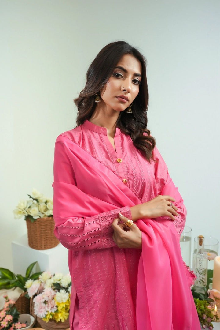 Dhaga Women Pret Embroidered 3 Piece Chikankari Whisper - Summer Collection