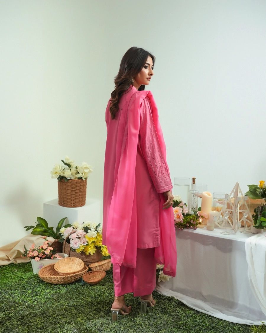 Dhaga Women Pret Embroidered 3 Piece Chikankari Whisper - Summer Collection