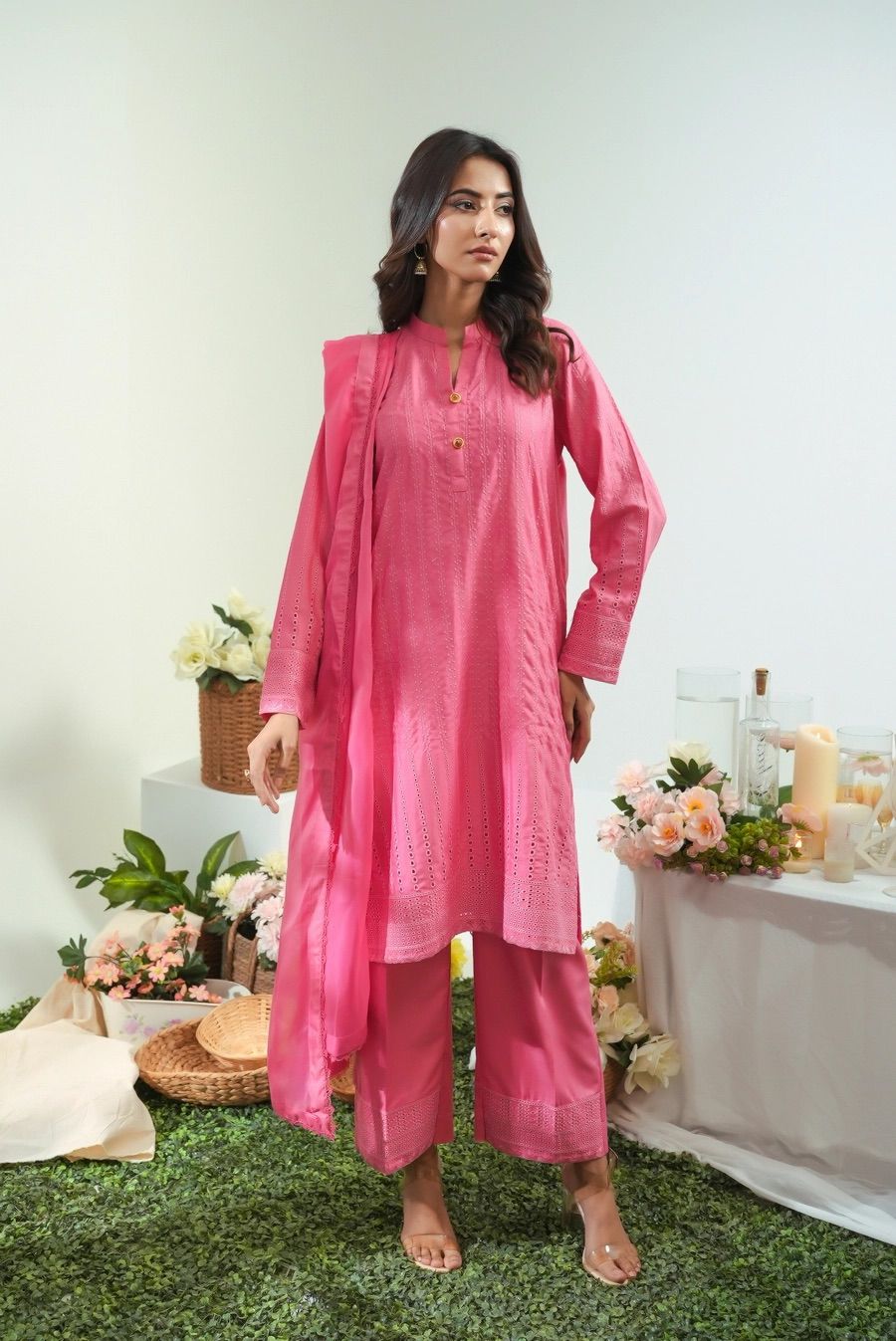 Dhaga Women Pret Embroidered 3 Piece Chikankari Whisper - Summer Collection