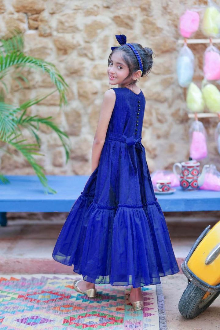 Senorita Kids RTW Navy Blue and Gold Formal 3 Piece Suit Viscose Chambray Katan KDD-03097 - Summer Collection