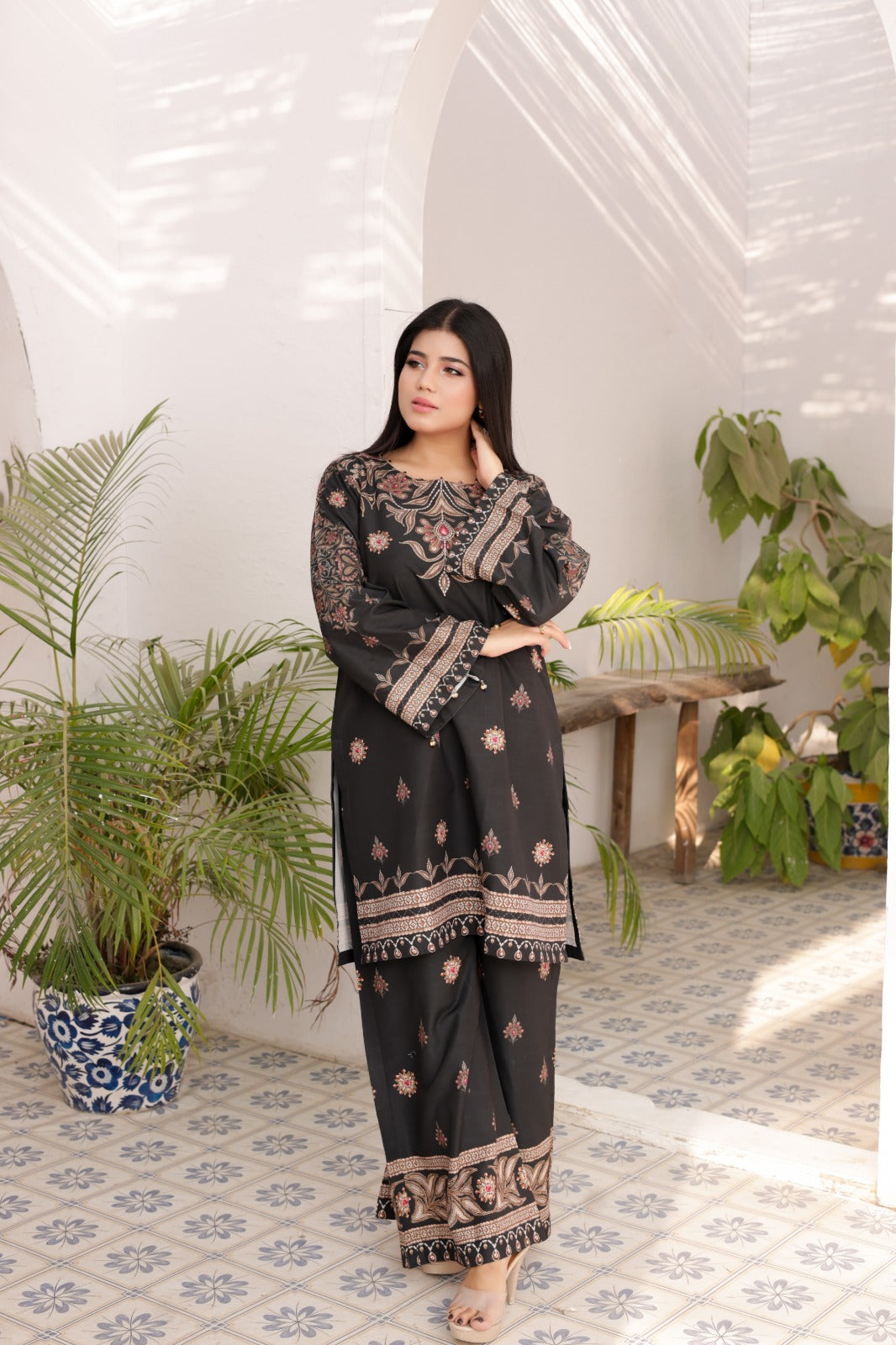 Firdous Women Pret Printed Cotton 2 Piece Luxury Black ATP-31 - Summer Collection