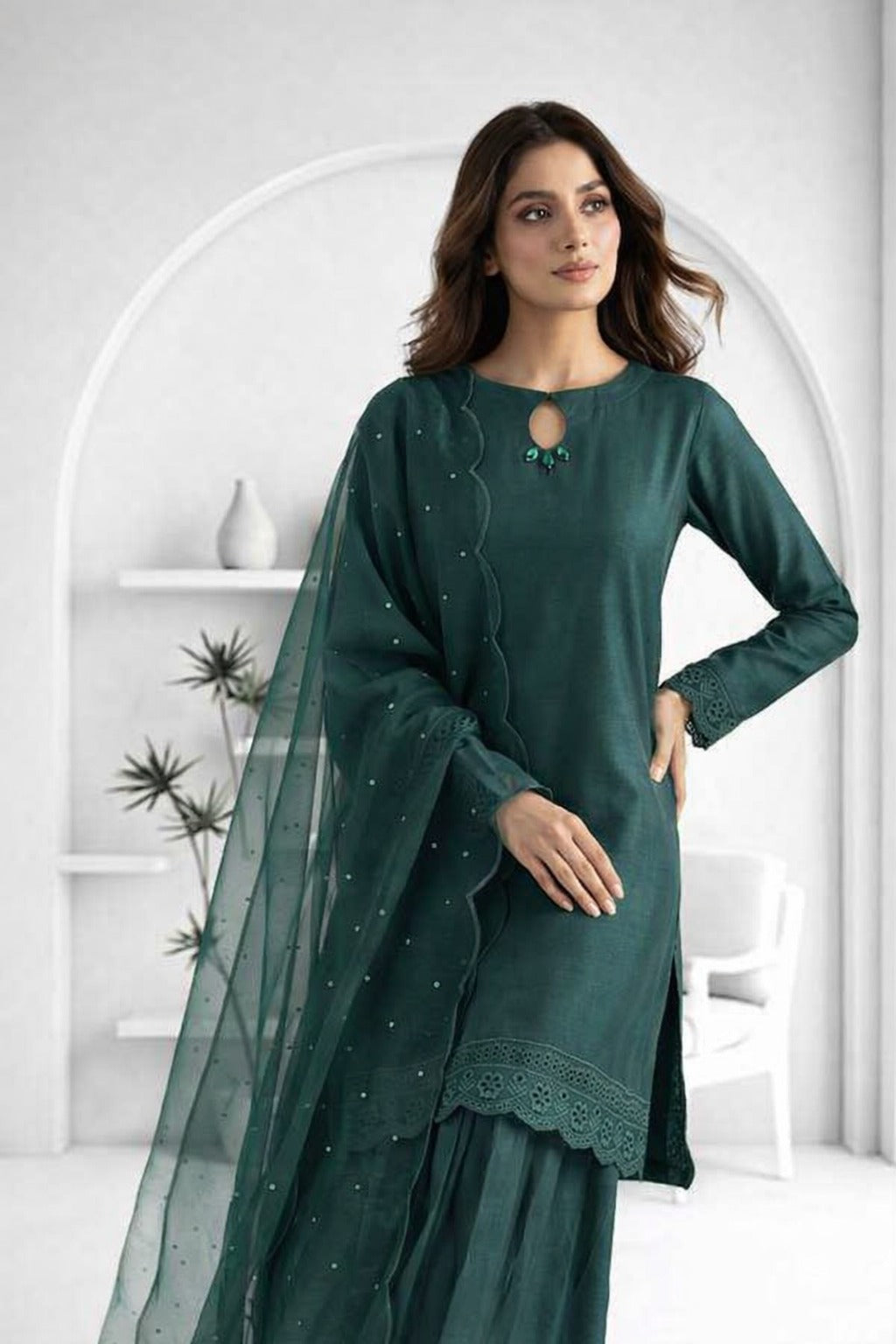 Silk Atelier by Jamni RTW Embroidered Silk 3 Piece Suit Royal Zamrud Festive Collection