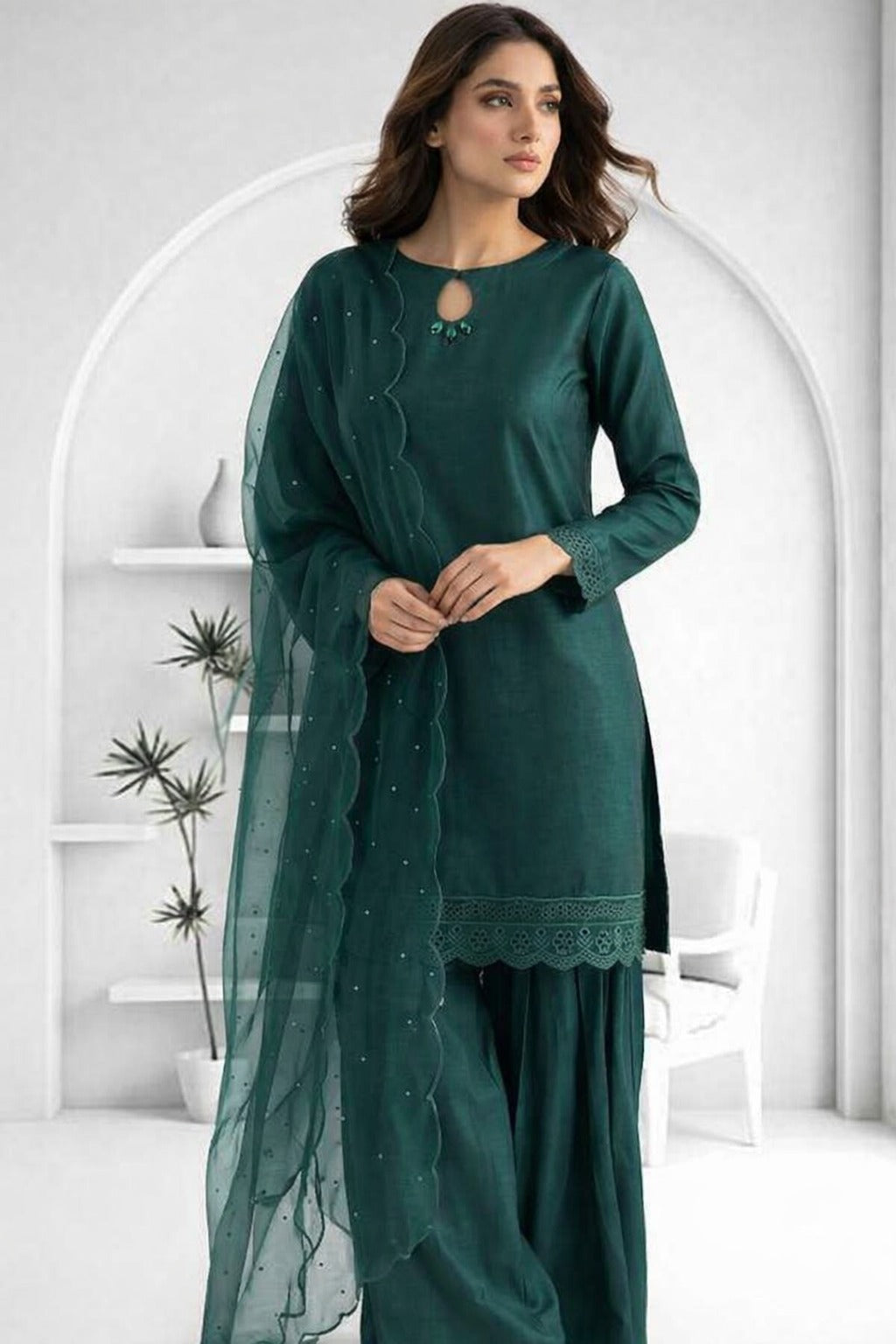 Silk Atelier by Jamni RTW Embroidered Silk 3 Piece Suit Royal Zamrud Festive Collection