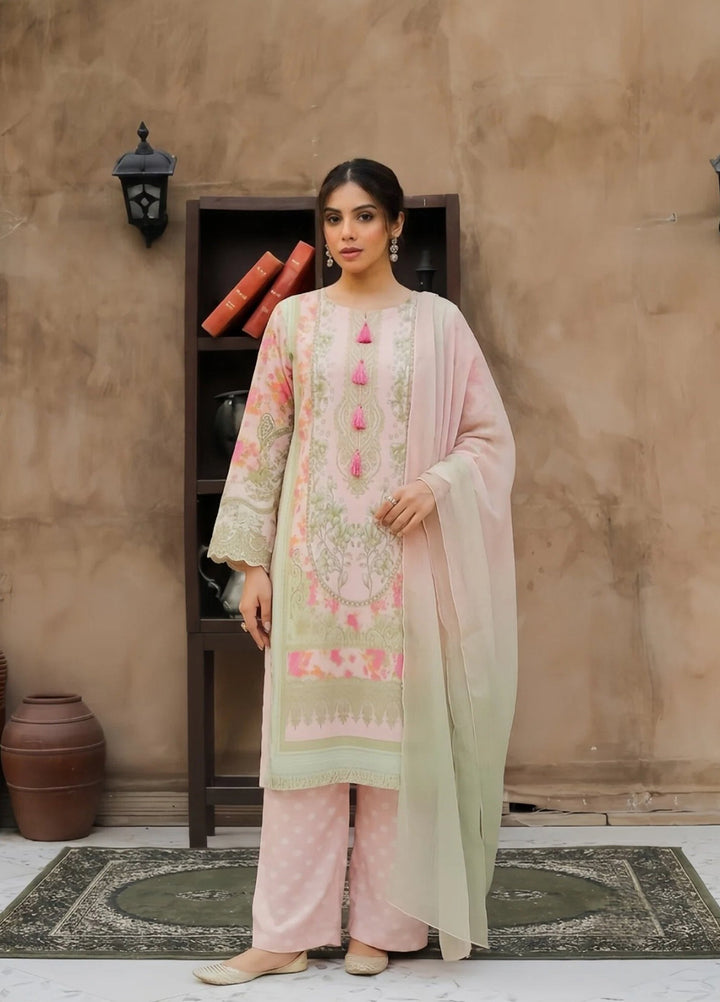 Daily Luxe by Style Up Women RTW Printed Poly Lawn 3 Piece Suit Blush Bloom  - Casual Collection