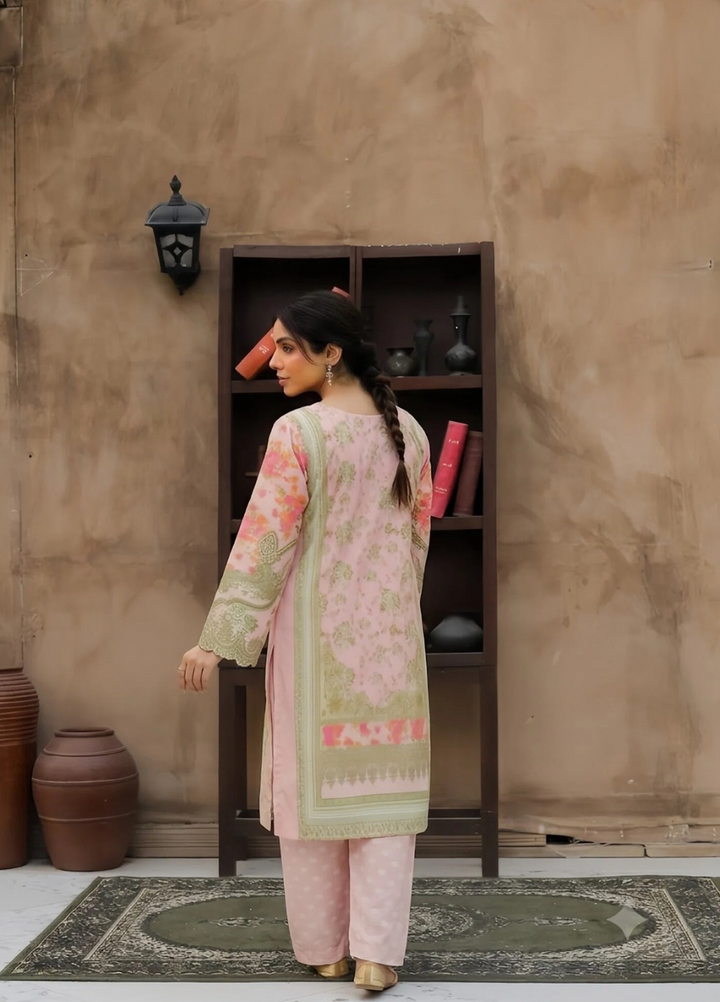Daily Luxe by Style Up Women RTW Printed Poly Lawn 3 Piece Suit Blush Bloom  - Casual Collection