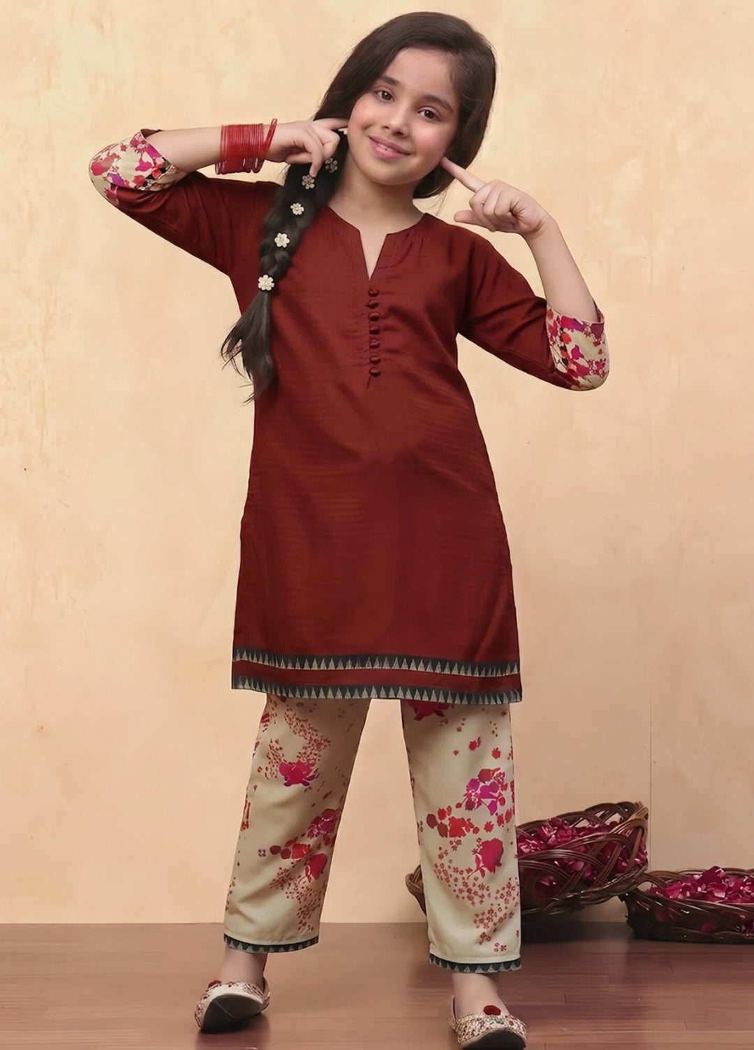 Everyday Edit by Style Up Girls RTW Printed Poly Lawn 2 Piece Suit Ruby Radiance - Casual Collection