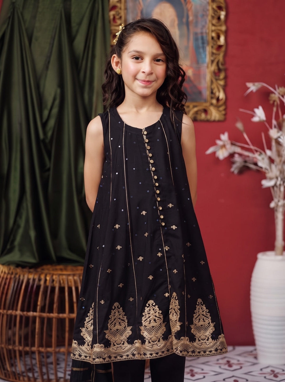 Senorita Kids RTW Hand work Viscose Raw Silk 3 Piece Suit KDD-03157 Festive Collection