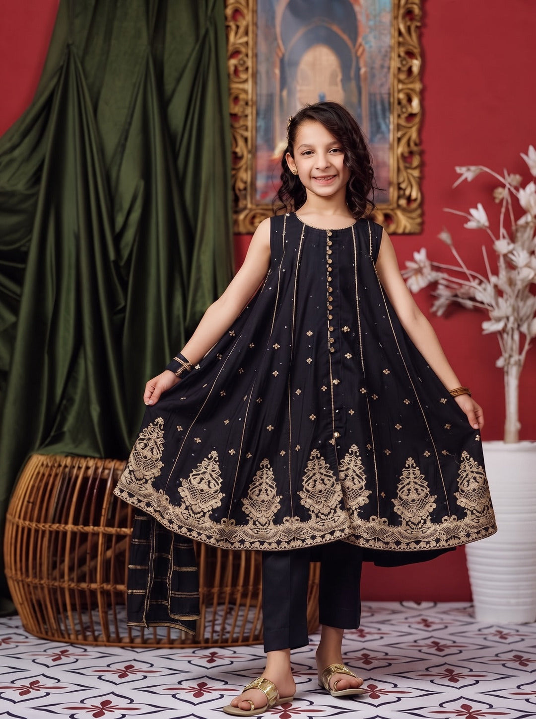 Senorita Kids RTW Hand work Viscose Raw Silk 3 Piece Suit KDD-03157 Festive Collection