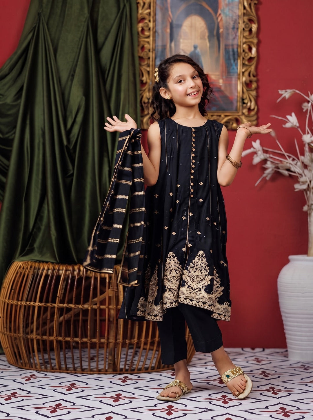 Senorita Kids RTW Hand work Viscose Raw Silk 3 Piece Suit KDD-03157 Festive Collection