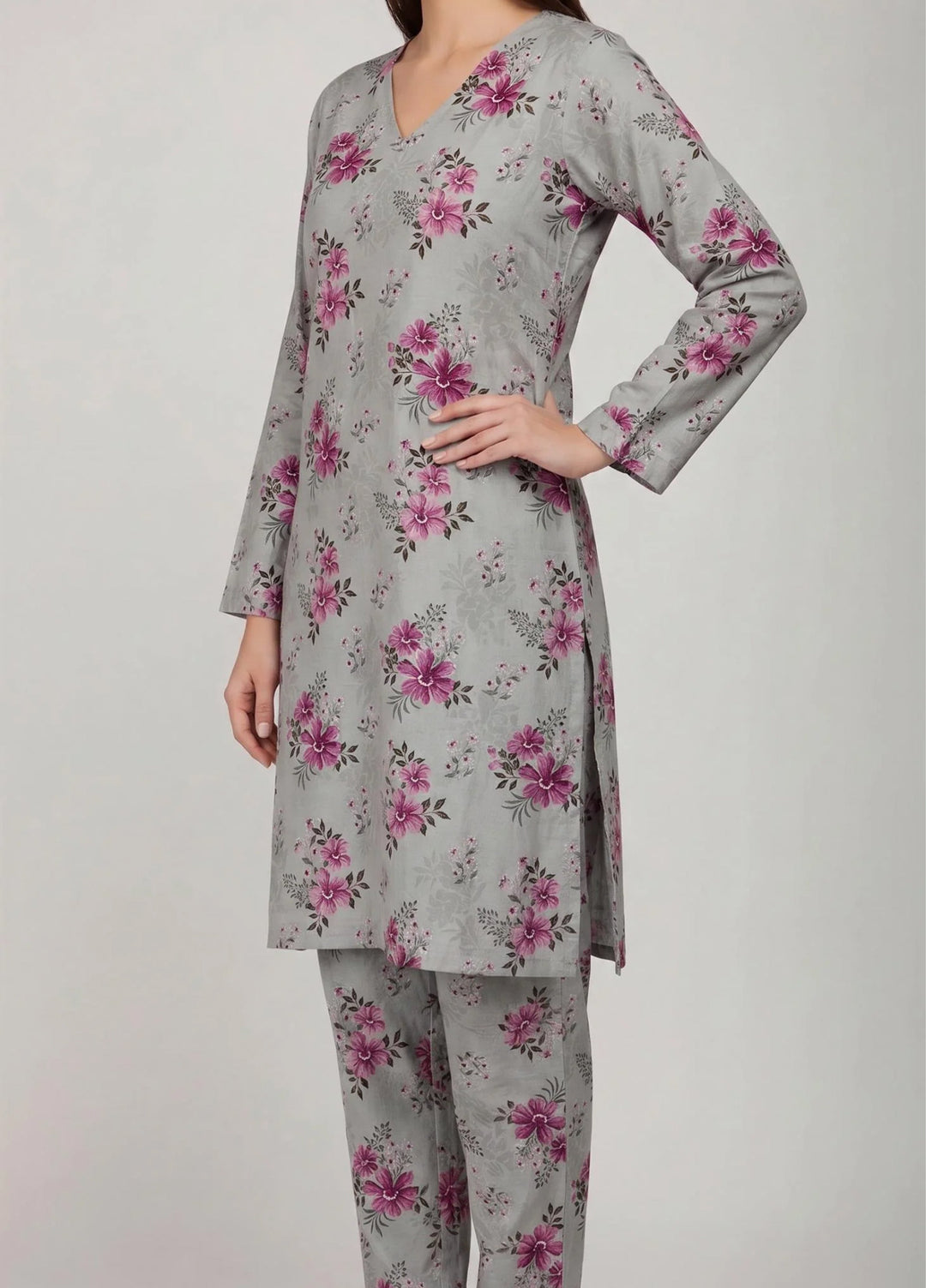 Saba Sumaiya Women RTW Printed Cotton Lawn 2 Piece Suit SS-78660 Grey Floral - Casual Collection