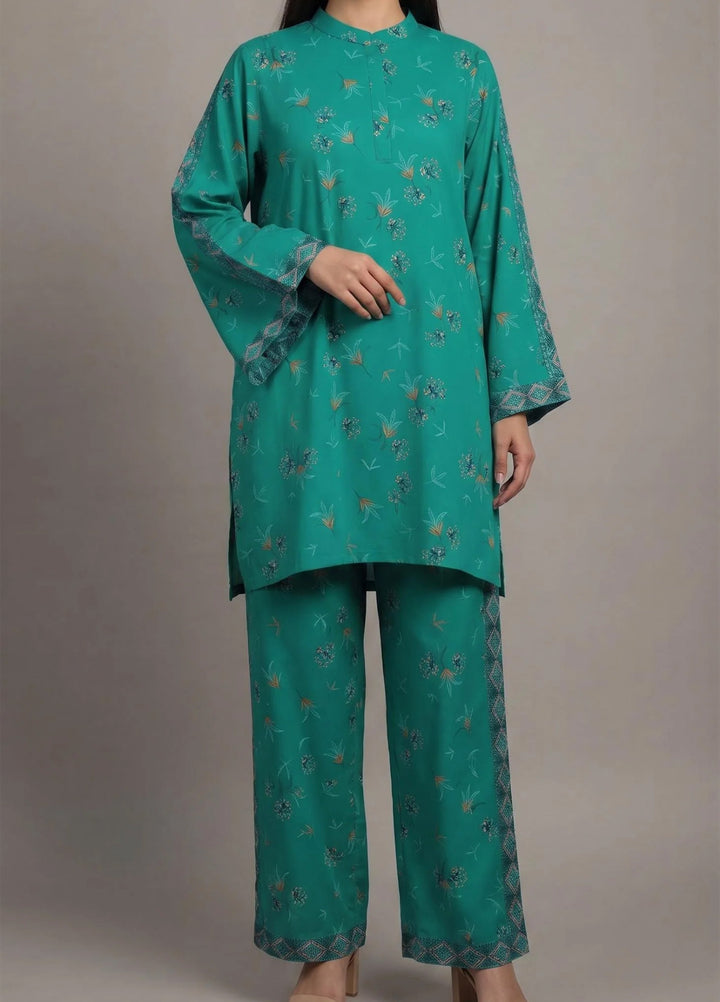 Saba Sumaiya Women RTW Printed Cotton Lawn 2 Piece Suit SS-78661 Turquoise Leaves - Casual Collection