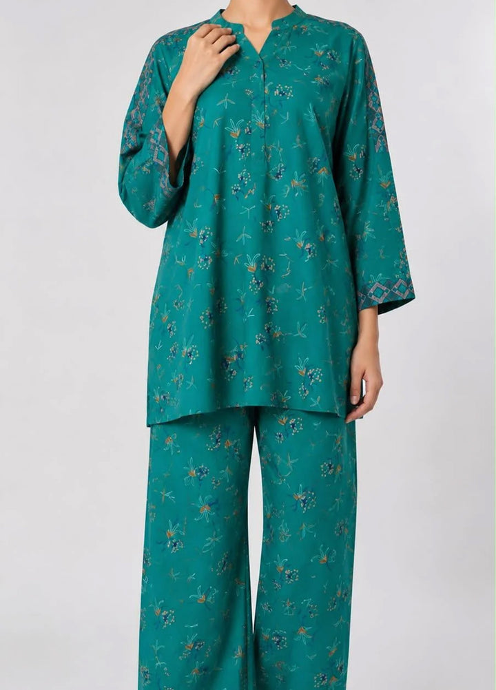 Saba Sumaiya Women RTW Printed Cotton Lawn 2 Piece Suit SS-78661 Turquoise Leaves - Casual Collection