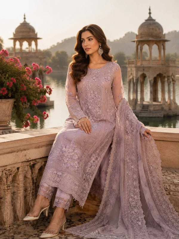 Nooriyah by Saadia Asad Unstitched Embroidered Chiffon 3 Piece Suit SA26UEN D6 - Wedding Collection