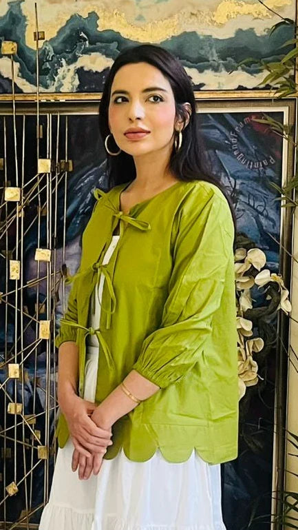 Urban Cut RTW Solids Cotton 1 Piece Green Tie-Up Shirt Casual Collection