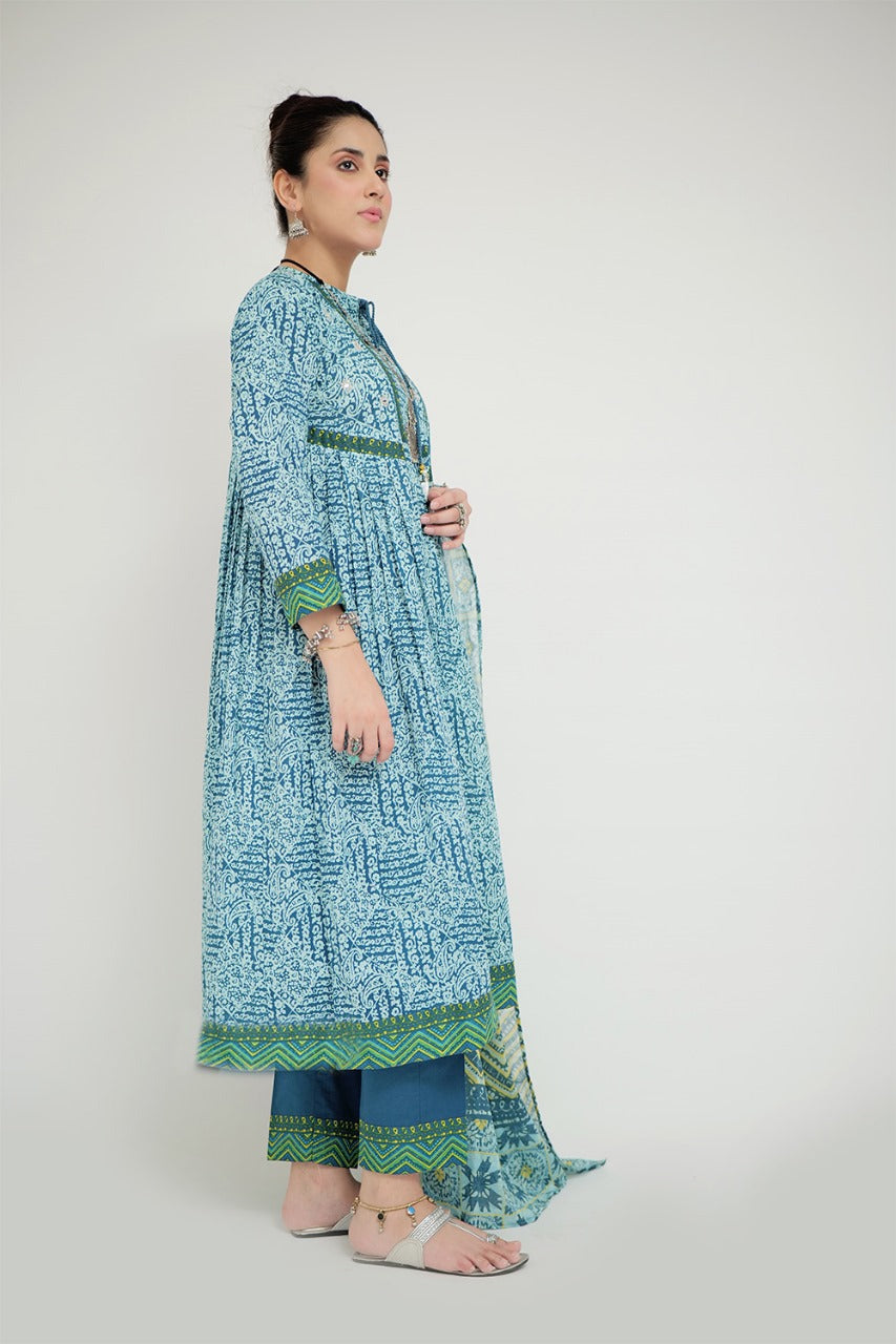 Senorita Women RTW Women Turquoise Blue and Multicolor Casual 3 Piece Suit Cotton Lawn Printed LAD-02687 - Summer Collection