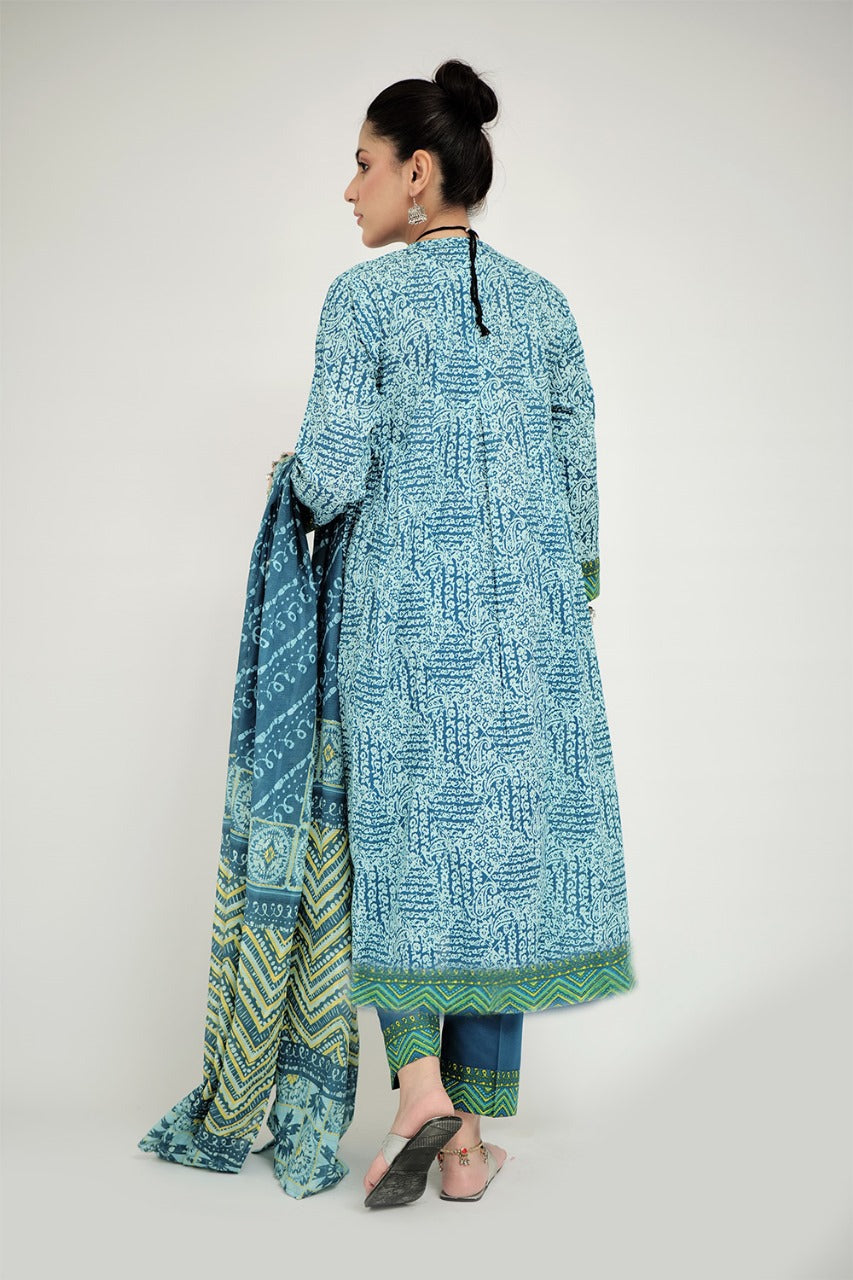 Senorita Women RTW Women Turquoise Blue and Multicolor Casual 3 Piece Suit Cotton Lawn Printed LAD-02687 - Summer Collection