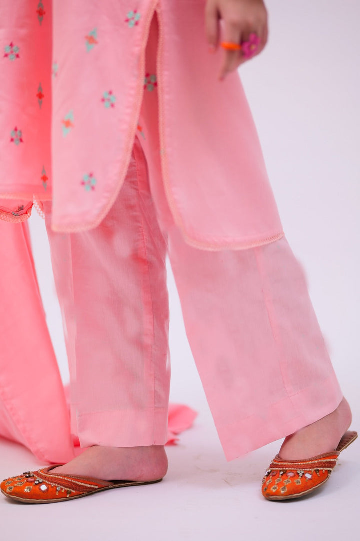 Senorita Girls RTW Girls Peach Casual 3 Piece Suit Cotton Self Dobby Printed GAD-02737 - Winter Collection