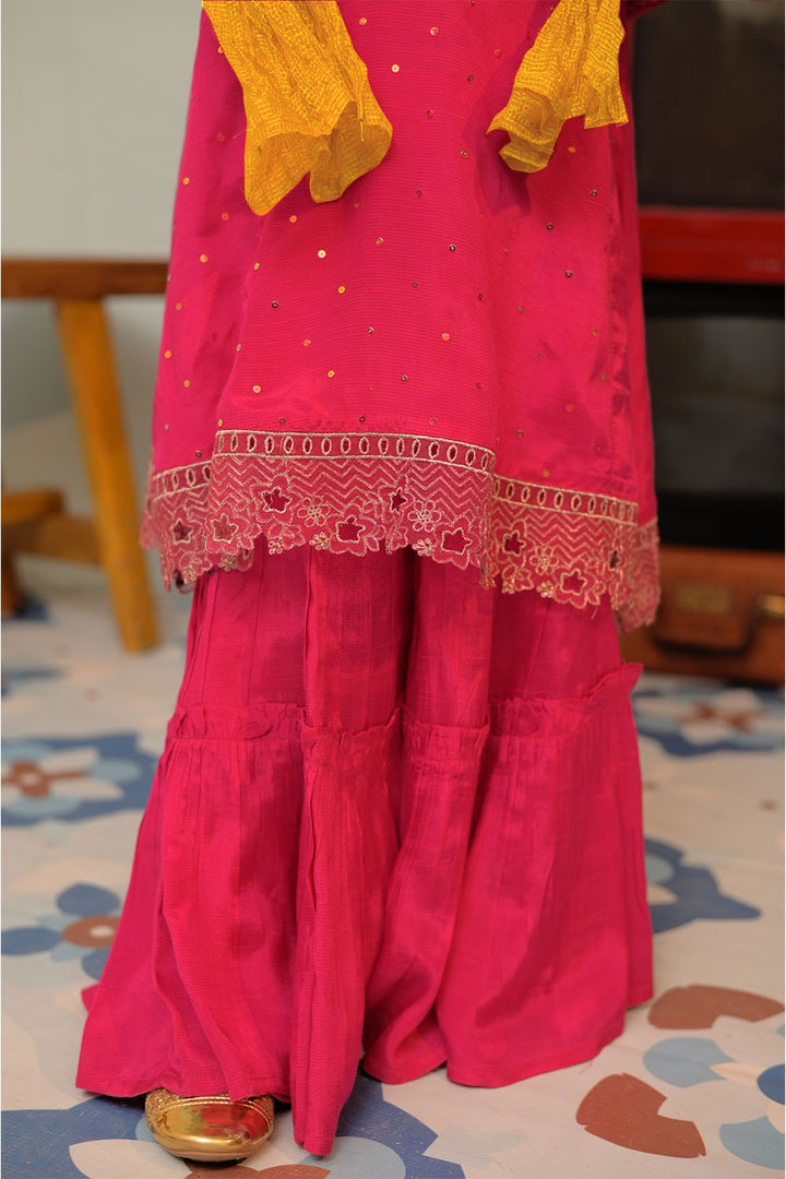 Senorita Kids RTW Shocking Pink and Gold Formal 3 Piece Suit Viscose Raw Silk KDD-02947 - Summer Collection