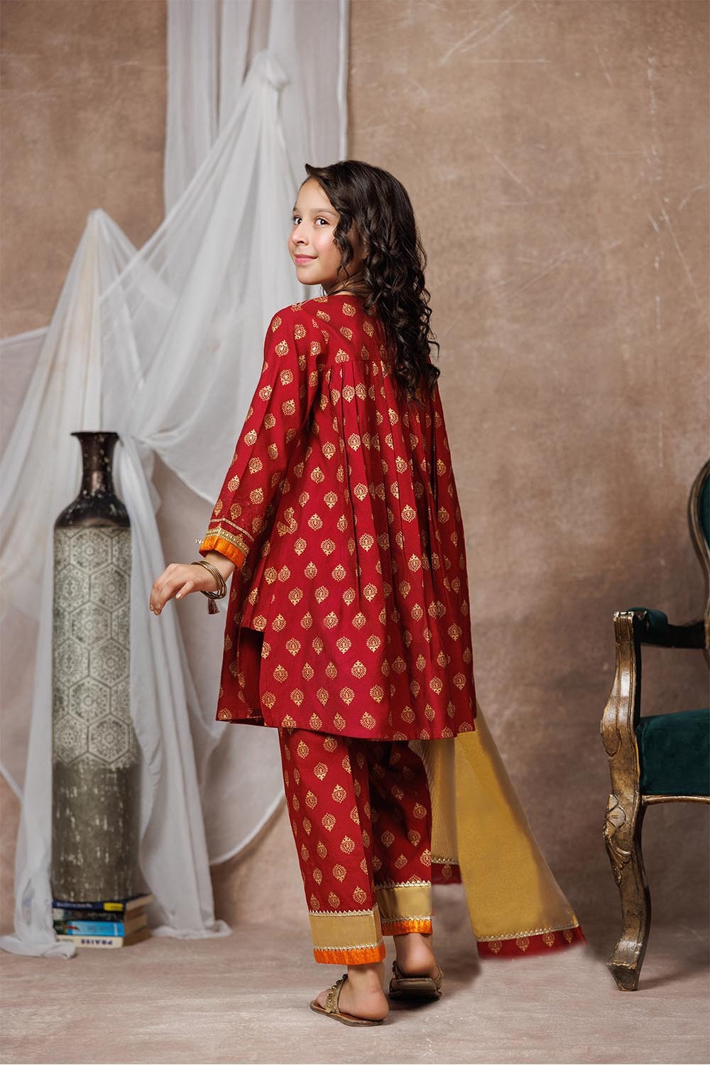Senorita Kids RTW Maroon and Gold Formal 3 Piece Suit Viscose Chambray Silk KDD-03016 - Winter Collection