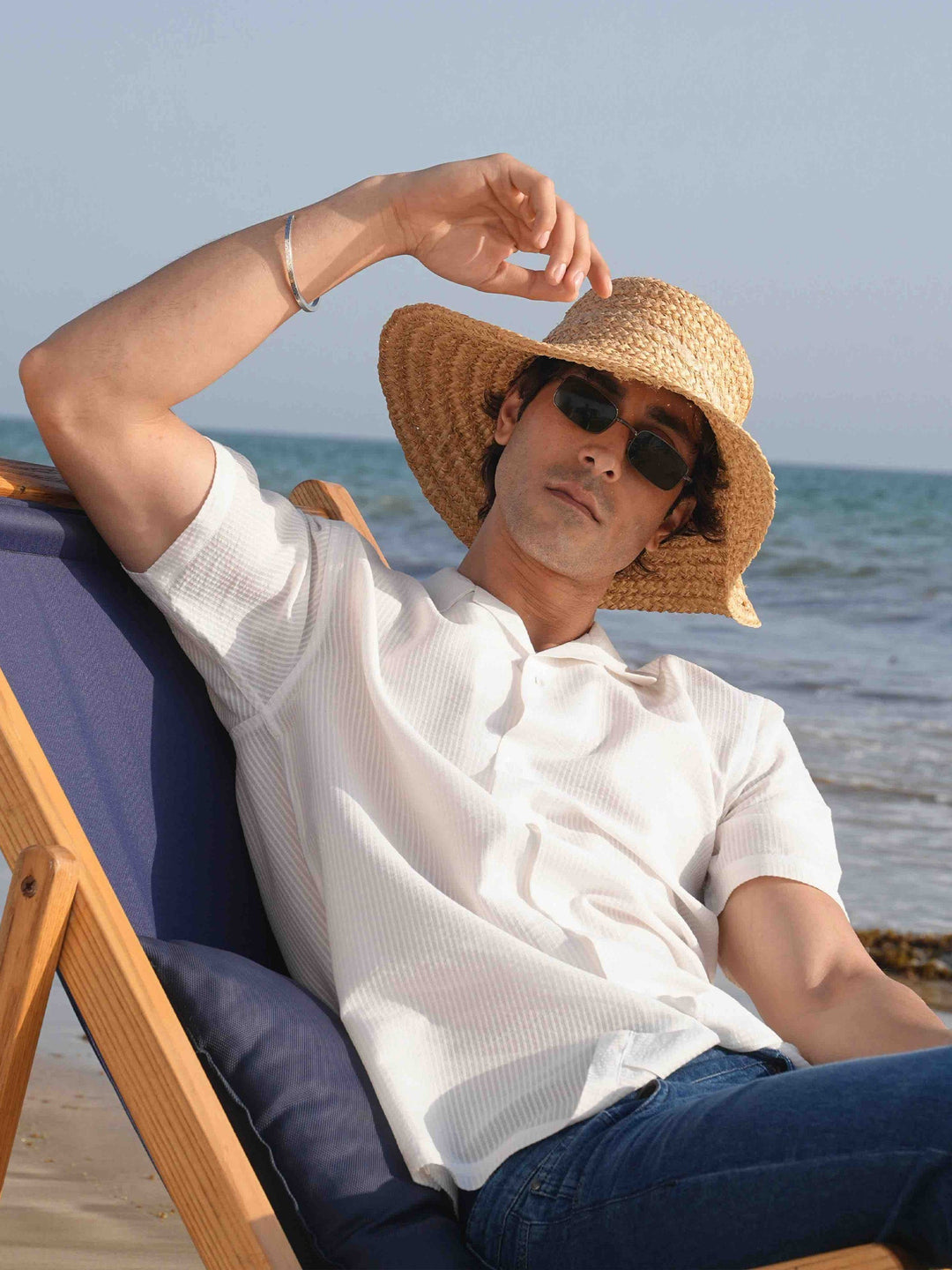 Brumano Mens RTW Solids Cotton Shirt White Striped Seersucker Casual Collection