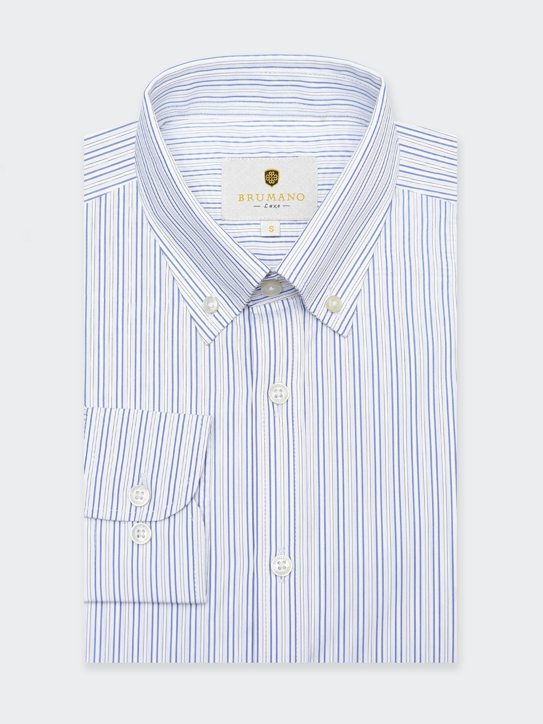 Brumano Mens RTW Solids Cotton Shirt White N Blue Striped Western Collection