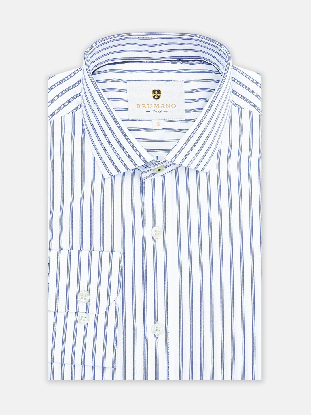 Brumano Mens RTW Solids Cotton Shirt White N Blue Casual Collection