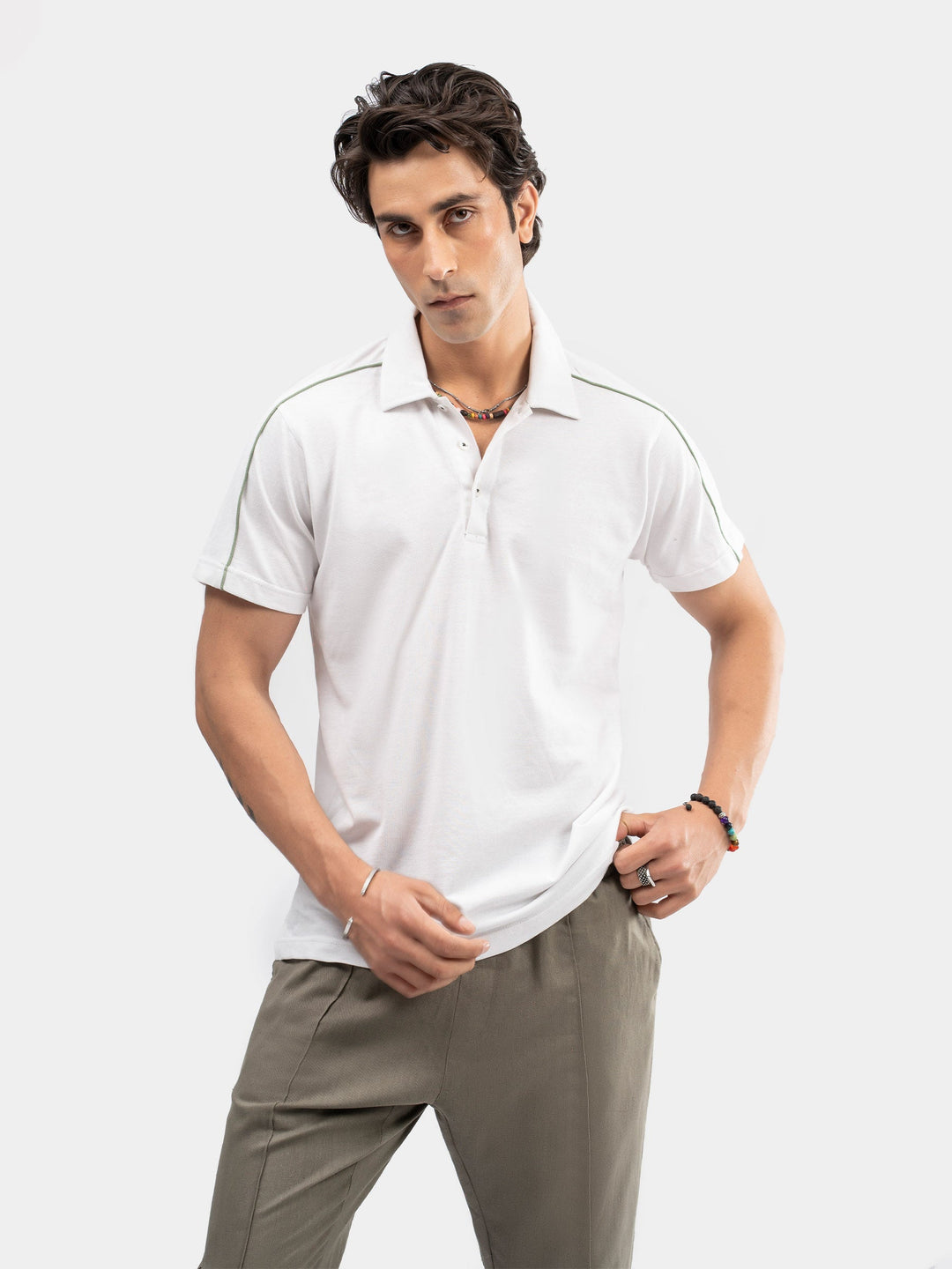 Brumano Mens RTW Solids Cotton Polo T-Shirt White Raglan Sporty Casual Collection
