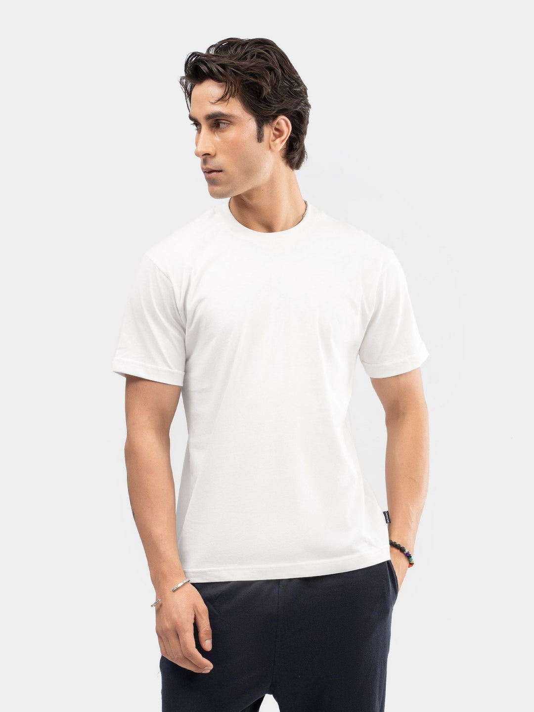 Brumano Mens T-Shirt RTW Solids Cotton White Regular Crew Neck Casual Collection