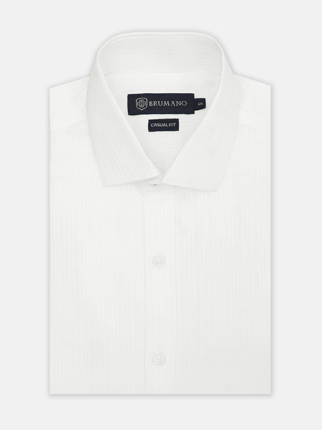 Brumano Mens RTW Solids Cotton Shirt White Self Striped Office wear Casual Collection