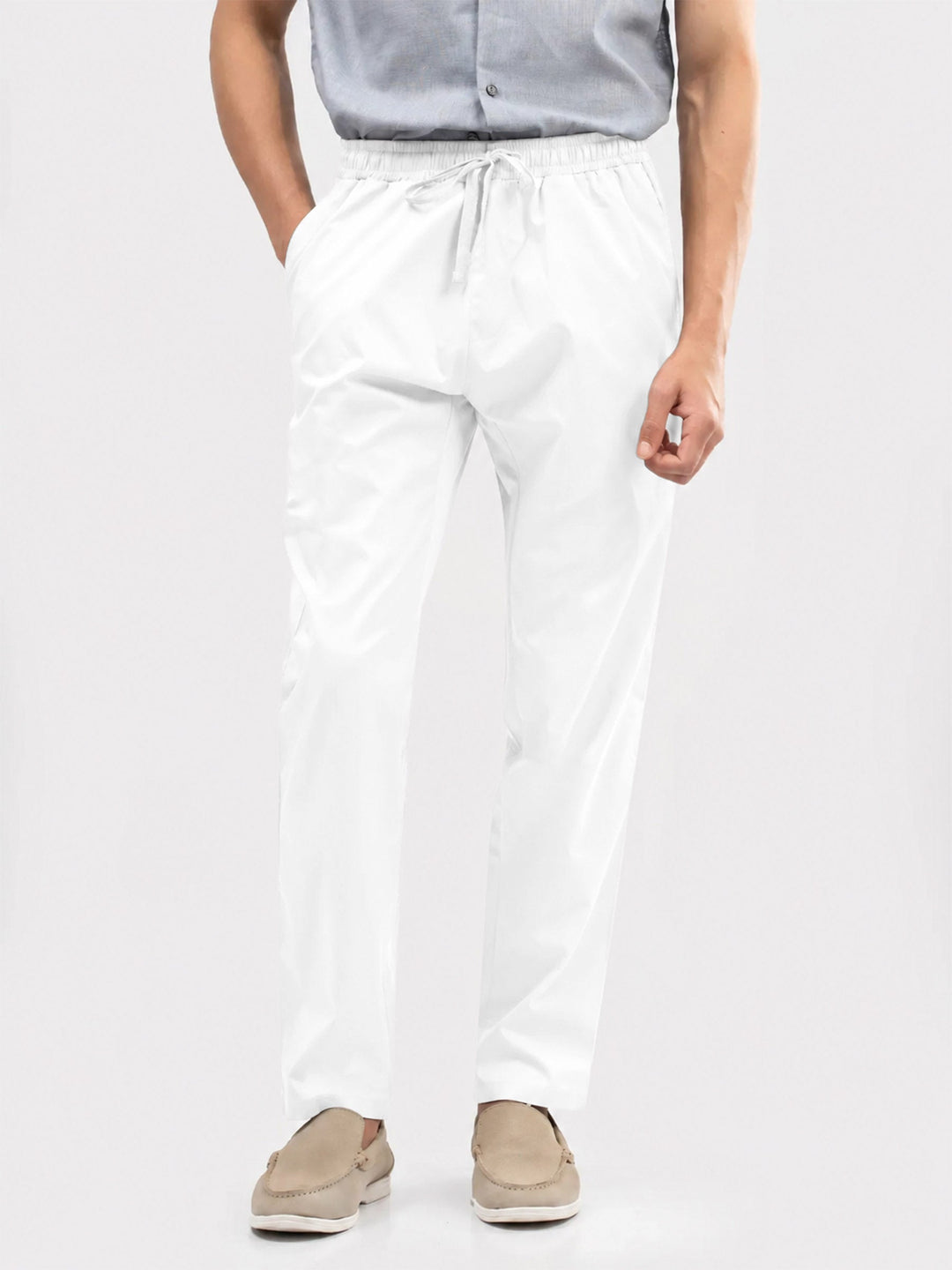 Brumano Mens RTW Solids Cotton Trouser White Twill Fit Pajama Western Collection