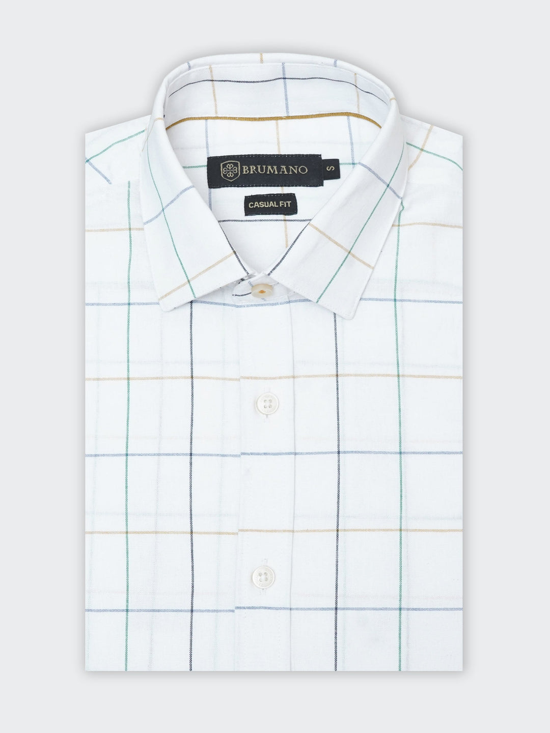 Brumano Mens RTW Solids Cotton Shirt White Windowpane Checkered Western Collection