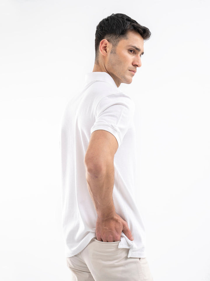 Brumano  Solids Cotton Polo White 100% Cotton Pique Polo