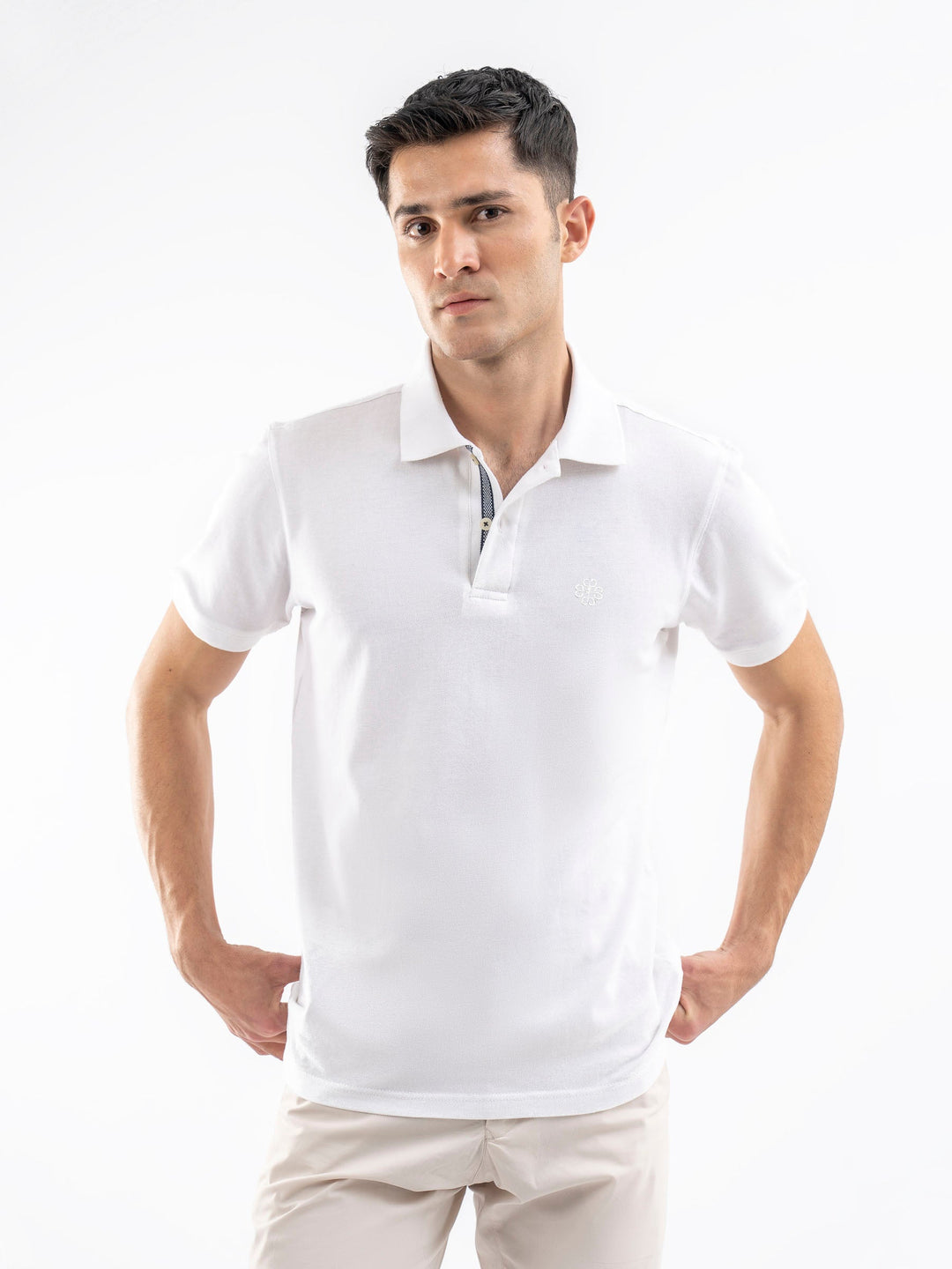 Brumano Mens RTW Solids Cotton Polo T-Shirt White Pique Casual Collection