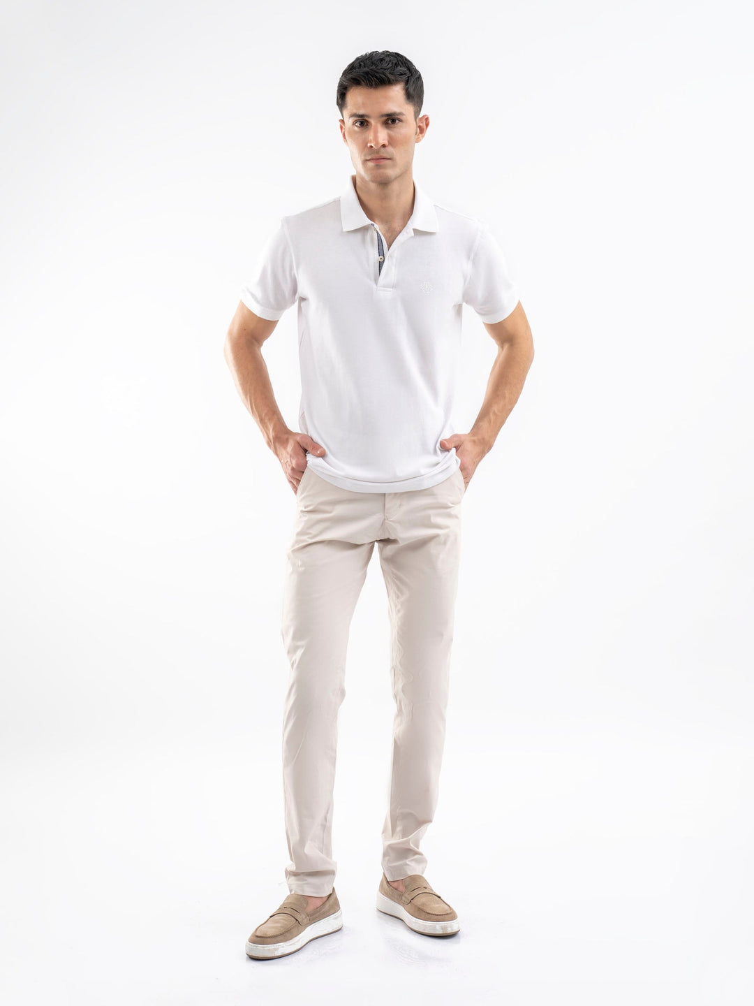Brumano  Solids Cotton Polo White 100% Cotton Pique Polo